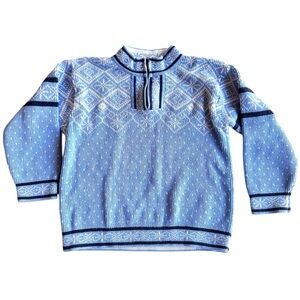 Hanna Andersson Kids US 5-6 Blue White Fair Isle Crewneck Sweater Snowflake